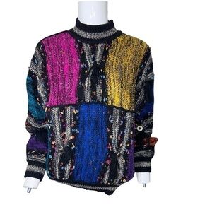 Med Vintage Gil Aimbez For Foreign Market Sweater Vibrant Motif Wool 80's